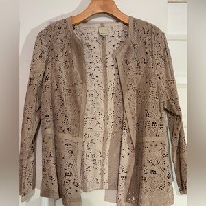 Ecru Cut Out Leather Open Jacket, Size XL. Stunning!